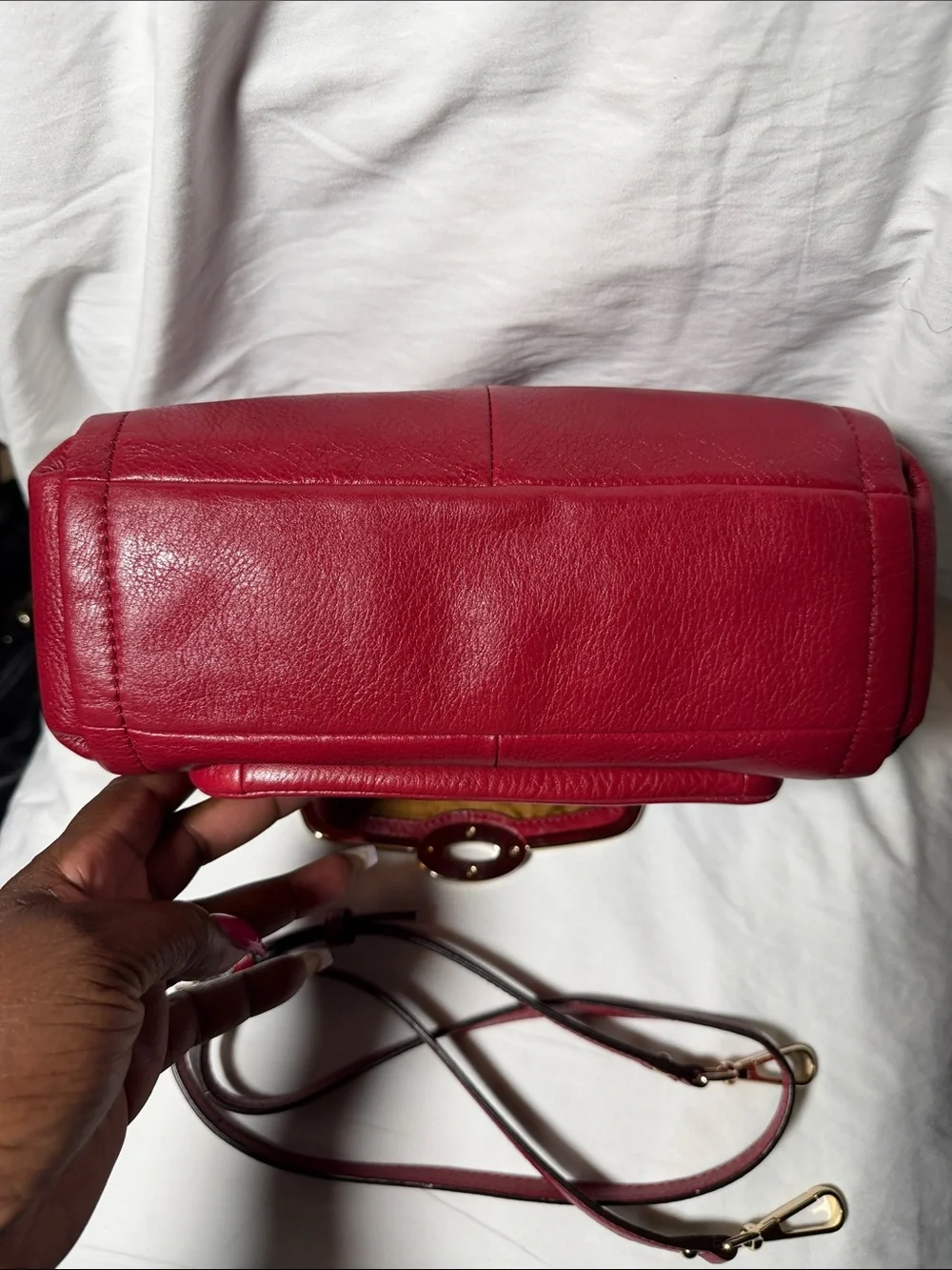 Coach Red Pebbled Leather Top-Handle Satchel with Gold Hardware - Picture 7 of 14
